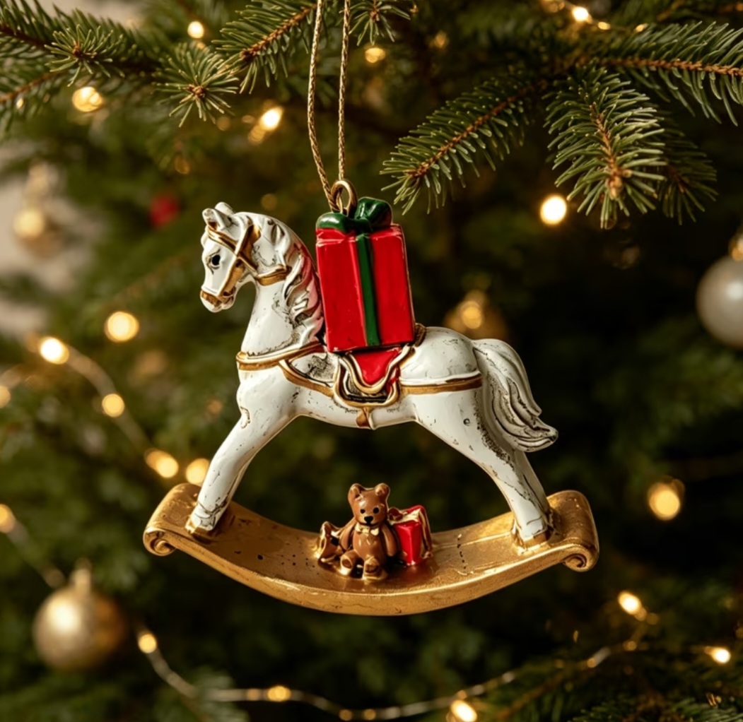 🎄 Новорічна підвісна прикраса «Коник-гойдалка з подарунком» 5