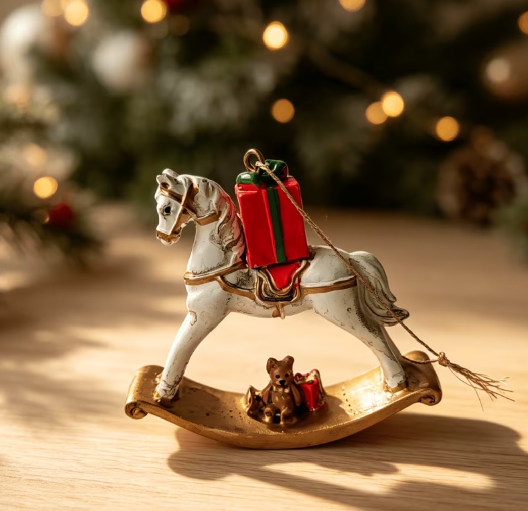 🎄 Новорічна підвісна прикраса «Коник-гойдалка з подарунком» 2